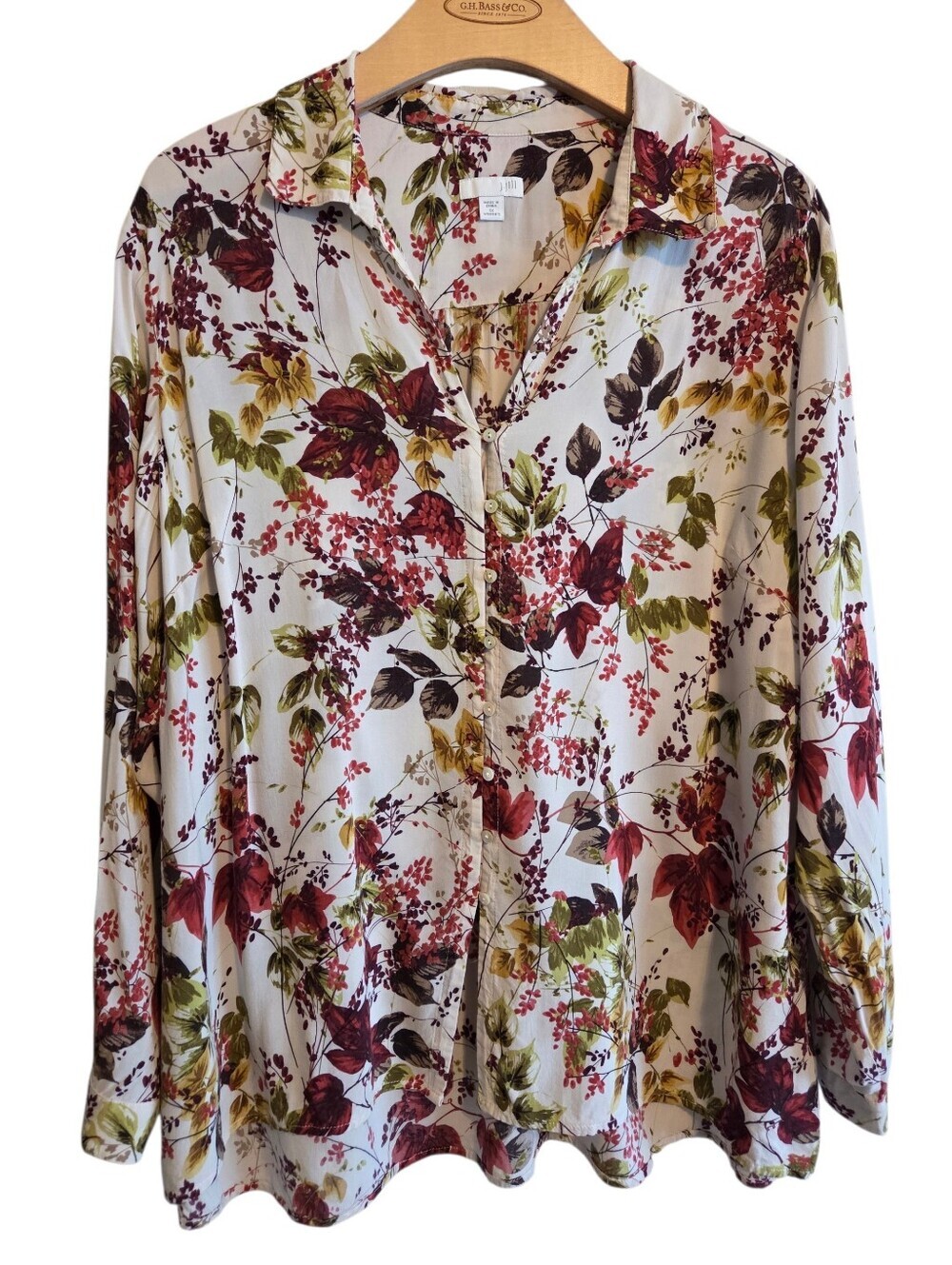 J. Jill Fall Foilage Mother Of Pearl Button Front Long Sleeve Blouse 1X Career
